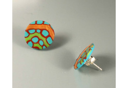 Turquoise and red disc post earrings