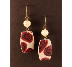 Ivory tab earrings with red deco roses
