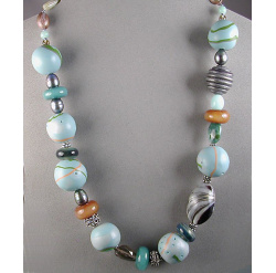 Tidepool-inspired Polymer Bead Necklace with Gemstones and Borosilicate Glass