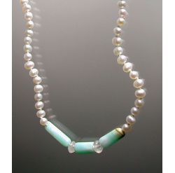 White Pearl Necklace with Peruvian Opal