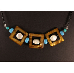 Polished Shell Open Square Necklace with Coin Pearls