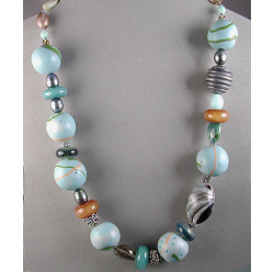 Tidepool-inspired Polymer Bead Necklace with Gemstones and Borosilicate Glass
