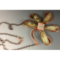 Substantial Copper and Brass Daisy Pectoral with Blue Chalcedony