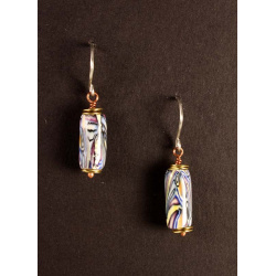 Tribal-look tube bead earrings with copper and brass