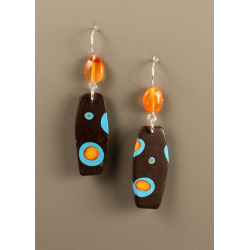 Brown dotted tab earrings with carnelian