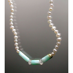 White Pearl Necklace with Peruvian Opal