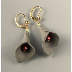 Stone-look Polymer Calla Lily Earrings with Pearls