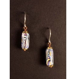 Tribal-look tube bead earrings with copper and brass