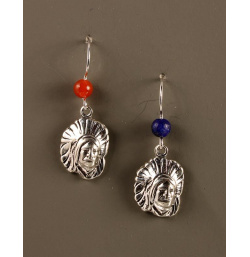 Indian Head Earrings with Lapis and Carnelian