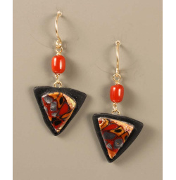 Small retro squares shield earrings in red, black, gold and silver