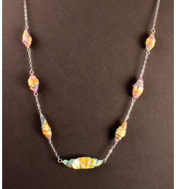 Rolled Blue Polymer Bead Chain Necklace