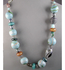 Tidepool-inspired Polymer Bead Necklace with Gemstones and Borosilicate Glass