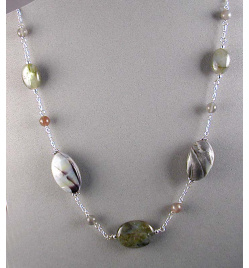 Labradorite, Moonstone and Polymer Abalone Chain Necklace