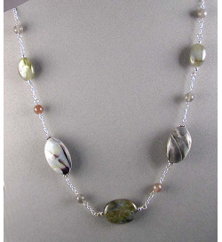 Labradorite, Moonstone and Polymer Abalone Chain Necklace