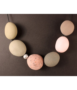 Large Polymer Pebble Necklace with Baroque Pearl