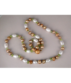 Champagne and White Peridot Pearl Necklace