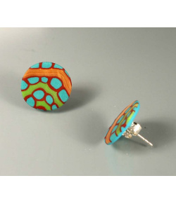 Turquoise and red disc post earrings