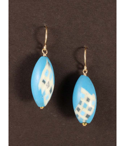 Turquoise vesica earrings with glow-in-the-dark harlequin squares