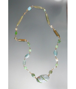 Water-colored Polymer Bead and Exotic Gemstone Necklace