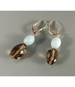 Faceted Smoky Quartz with Amazonite Earrings