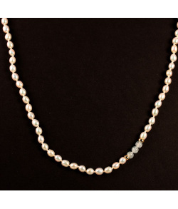 White Pearl Necklace with Aquamarines
