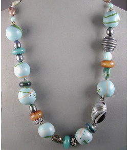 Tidepool-inspired Polymer Bead Necklace with Gemstones and Borosilicate Glass