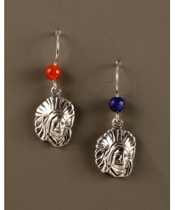 Indian Head Earrings with Lapis and Carnelian