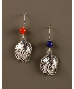 Indian Head Earrings with Lapis and Carnelian