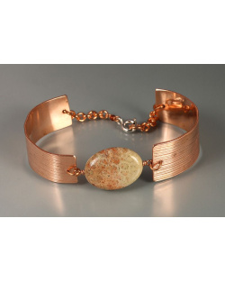 Copper Link Bracelet with Fossil Coral
