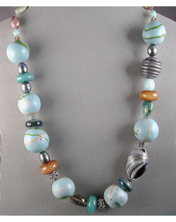 Tidepool-inspired Polymer Bead Necklace with Gemstones and Borosilicate Glass