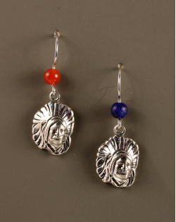 Indian Head Earrings with Lapis and Carnelian