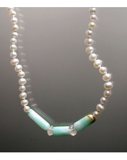 White Pearl Necklace with Peruvian Opal