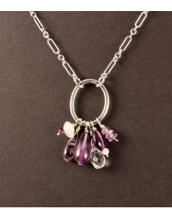 Amethyst, Moonstone and Crystal Quartz Cluster Chain Necklace