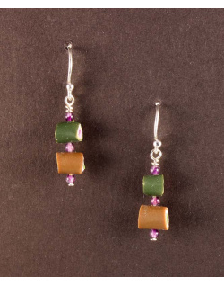 Stacked tubes earrings with amethysts