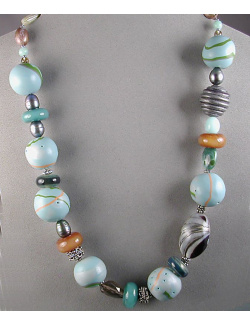 Tidepool-inspired Polymer Bead Necklace with Gemstones and Borosilicate Glass