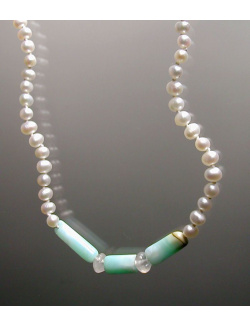 White Pearl Necklace with Peruvian Opal