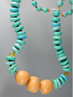Polymer Turquoise and Amber Bead Necklace