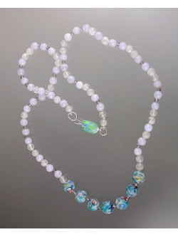 Blue Lace Agate with Polymer Millefiore Bead Necklace 