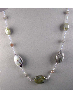 Labradorite, Moonstone and Polymer Abalone Chain Necklace